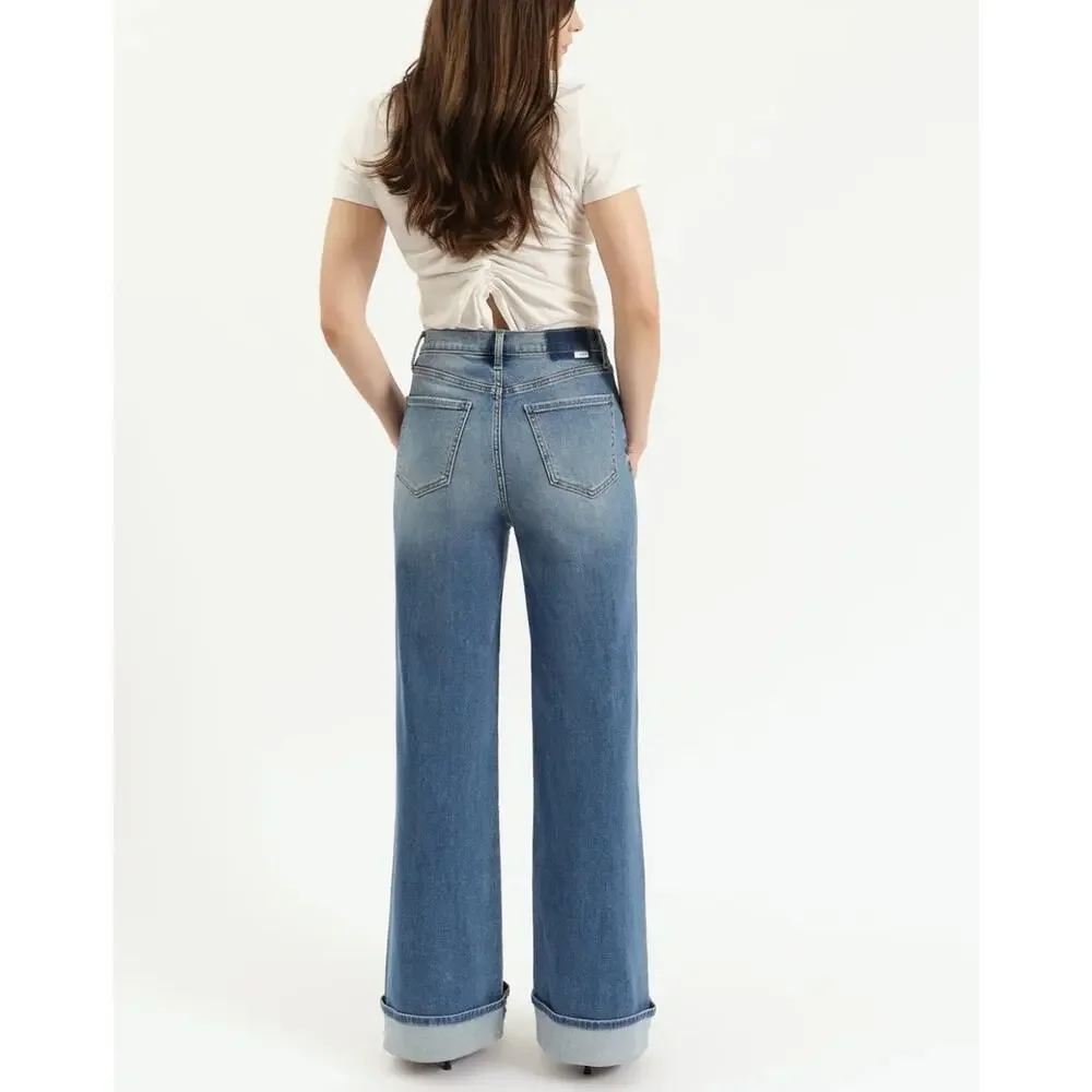 DAZE DENIM Far Out High Rise Wide Leg Cuff Hug Your Body Jeans In Big Break 30 - Picture 3 of 15